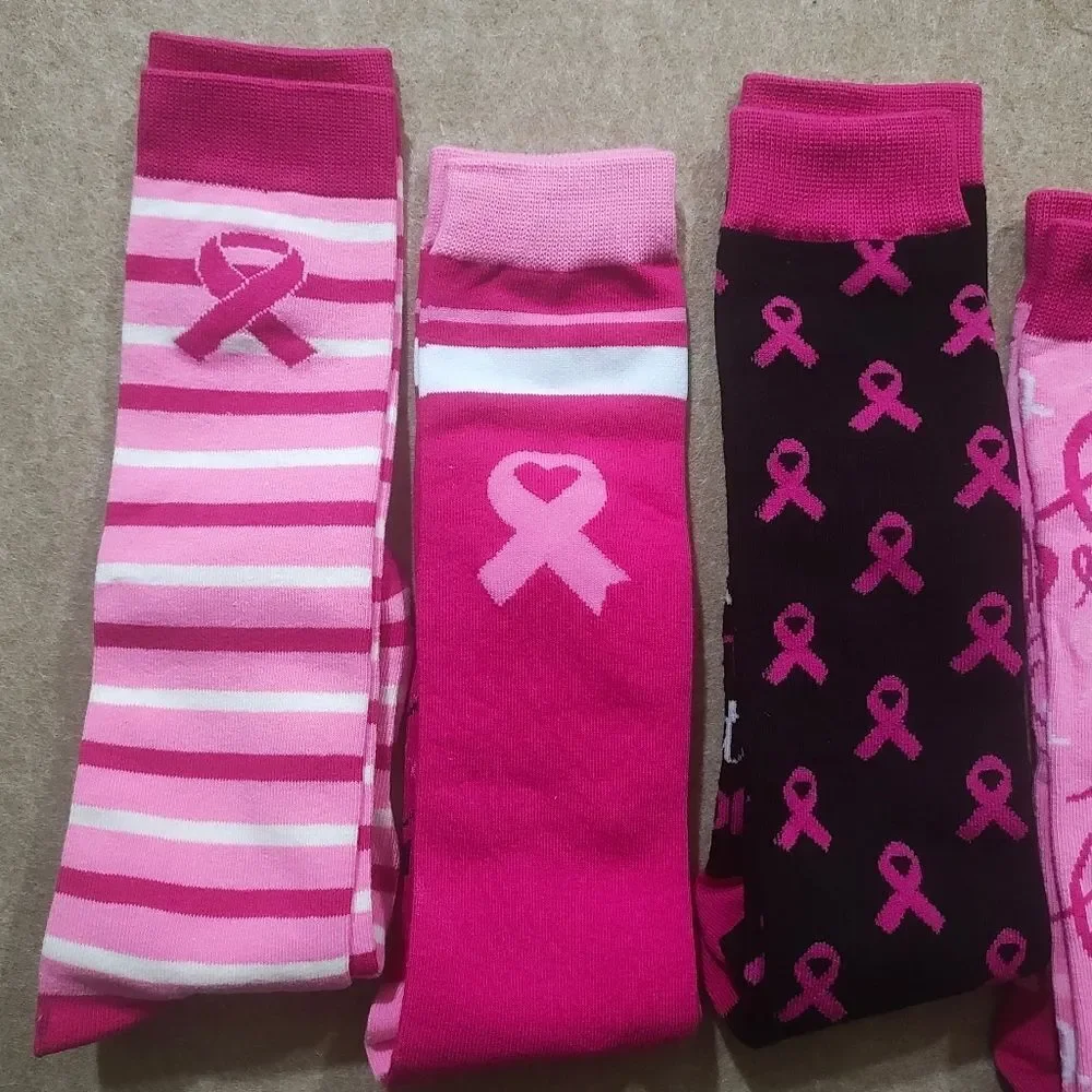 Pink Ribbon Breast Cancer Awareness Calf Socks -S